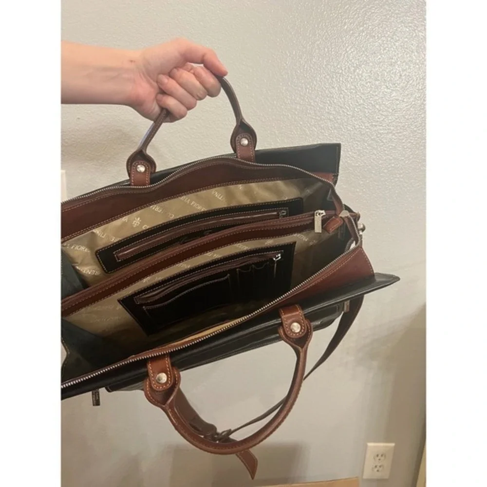 Fiorentino Leather Briefcase Laptop Bag Messenger Work Travel Brown Trim‎